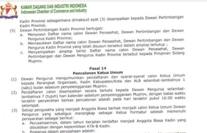 Pasal 14 AD/ART Kadin Indonesia tentang pencalonan Ketua Umum.