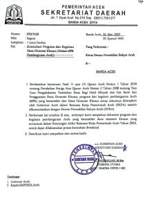 Surat dari Ketua TAPA dr. Taqwallah kepada DPRA yang tidak diberikan lampiran, meskipun disebut di dalam surat. 