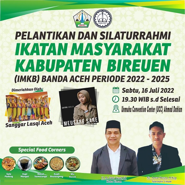 IMKB Pelantikan Pengurus IMKB akan digelar pada Sabtu (16/7/2022) di UCC Unmuha, Banda Aceh. Dirangkai dengan donor darah.