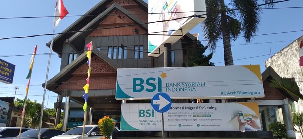 Kantor Cabang BSI di jalan Diponegoro, Banda Aceh. Foto: Rakyat Aceh.com.
