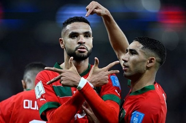 Sundulan Nasyri merupakan satu-satunya gol yang tercipta sepanjang pertandingan Maroko vs Portugal, Sabtu (10/12/2022) di Al Thumama Stadium. Gol yang membuat Ronaldo menangis seusai laga. Foto: Patricia de Melo Moreira.