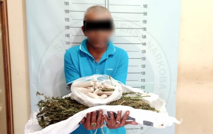 IMG-20230209-WA0002 B (60) ditangkap polisi karena memiliki 34 paket ganja di dalam bagasi motornya di Pidie. Foto: HO for Komparatif.ID