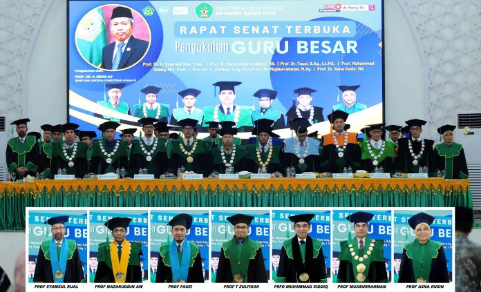 Guru Besar UIN UIN Ar-Raniry Banda Aceh mengukuhkan tujuh guru besar, Kamis (2/2/2023). Foto: UIN Ar-Raniry.