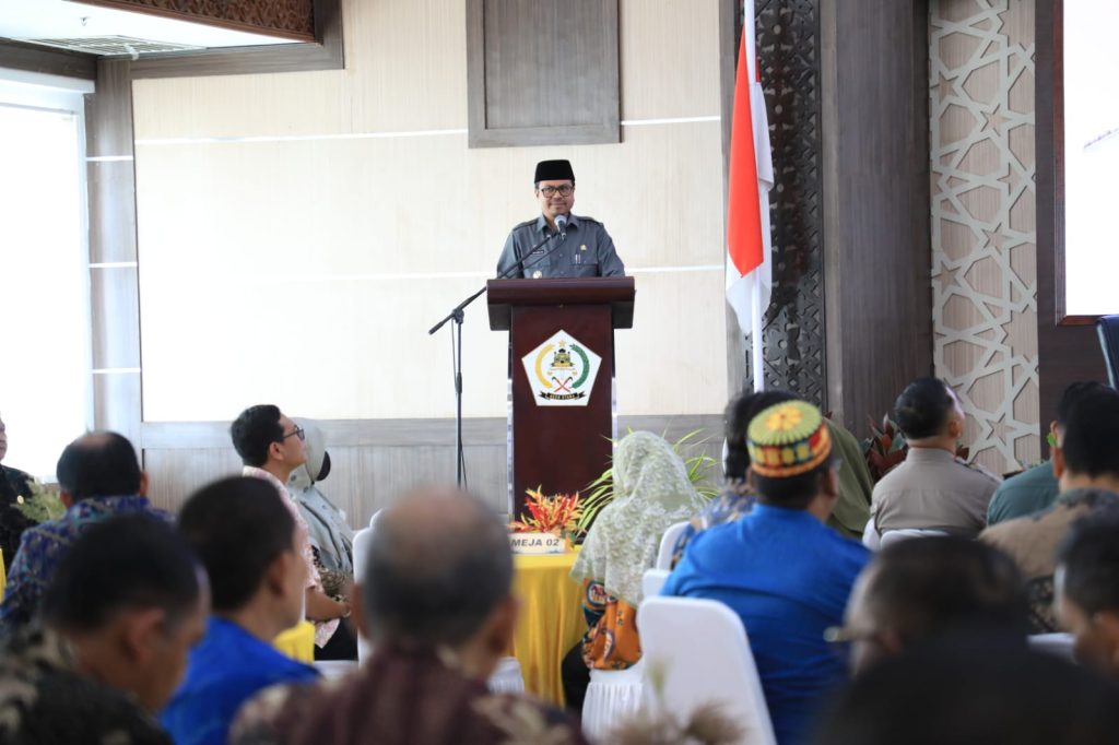 Pj Bupati Aceh Utara Azwardi Abdullah membuka Musrenbang RKPD di Aula Kantor Bupati, Landing, Kamis (30/3/2023). Foto: Humas.
