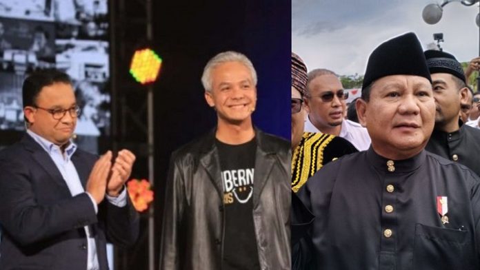 Pilpres, Bacapres 2024, (dari kiri) Anies Baswedan, Ganjar Pranowo, Prabowo Subianto: Ilustrasi: Komparatif.ID