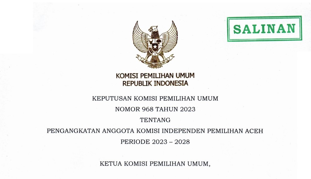 Kpu Ri Tetapkan Komisioner Kip Aceh 2023 2028 Komparatif Id