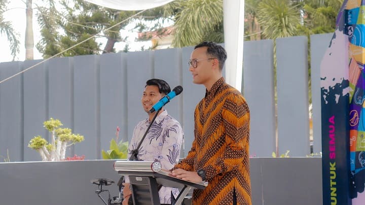Technical Officer (Partnership) WHO Indonesia, Dieter Eckhart, saat memberikan sambutan pada pembukaan WHO75 di Museum Tsunami, Banda Aceh. Foto: WHO/The Leader.