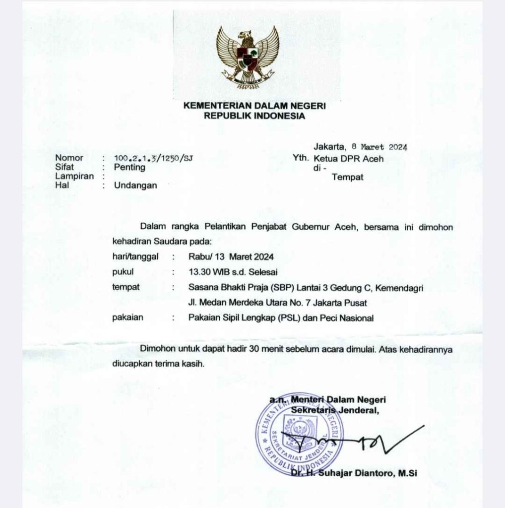 Undangan pelantikan Bustami Hamzah