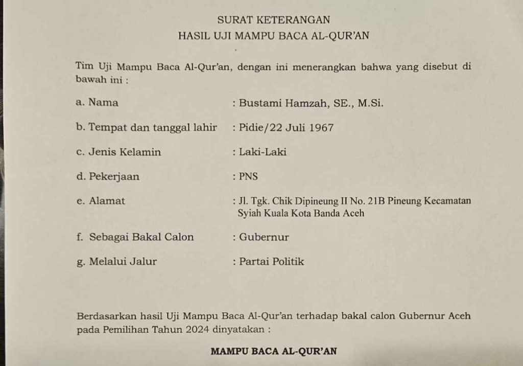 Lulus uji baca Quran