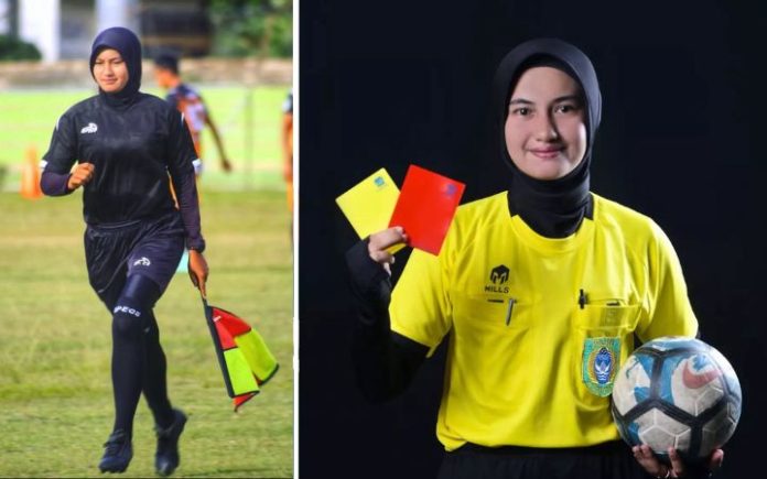 Kala Siti Syawaliyah Melawan Sunyi di Tengah Sorak Sorai Siti Syawaliyah, satu-satunya wasit perempuan berlisensi C1 Nasional di Aceh. Foto: Dok. Pribadi.