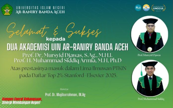 2 Dosen UIN Ar-Raniry Masuk Daftar Ilmuwan Top Dunia