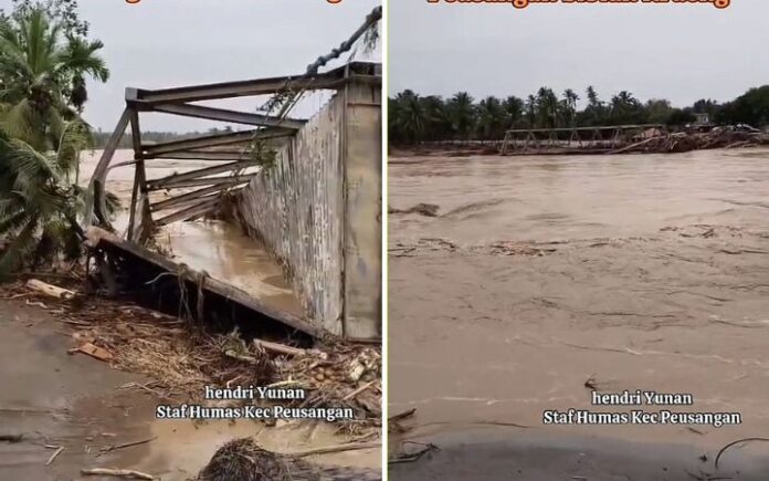 Jembatan Pante Lhoong Jembatan Pante Lhong di Peusangan Terjungkal ke Sungai