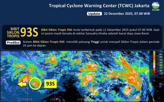 Bibit Siklon Tropis 93S Menguat, BMKG: Cuaca Ekstrem Berpotensi Landa Pulau Jawa