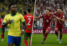 Piala Dunia 2026: Brasil Ditahan Maroko, Qatar Gagalkan Kemenangan Swiss Piala Dunia 2026: Brasil Ditahan Maroko, Qatar Gagalkan Kemenangan Swiss Komparatif.ID, New Jersey– Brasil dan Maroko harus puas berbagi poin setelah bermain imbang 1-1 pada laga pembuka Grup C, sementara Qatar memaksa Swiss bermain imbang 1-1 melalui gol dramatis pada masa injury time di pertandingan Grup B Piala Dunia 2026, pada Sabtu (13/6/2026) . Maroko tampil lebih agresif sejak awal pertandingan dan mampu mendominasi jalannya babak pertama. Tim asuhan Mohamed Ouahbi berani mengambil inisiatif serangan dan beberapa kali merepotkan lini belakang Brasil yang dikawal Marquinhos dan Gabriel Magalhaes.