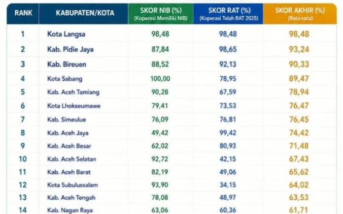 Bireuen Masuk 3 Besar Pengelolaan KDMP Terbaik se-Aceh