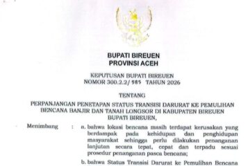 Bireuen Perpanjang Status Transisi Darurat ke Pemulihan