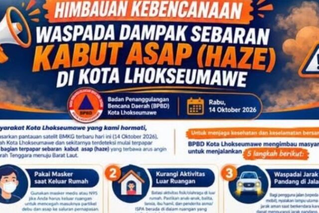 Asap Karhutla Selimuti Lhokseumawe, Warga Diimbau Kurangi Aktivitas di Luar Foto: BPBD Lhokseumawe.