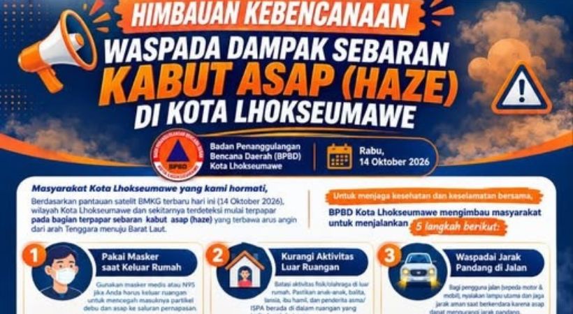 Asap Karhutla Selimuti Lhokseumawe, Warga Diimbau Kurangi Aktivitas di Luar Foto: BPBD Lhokseumawe.