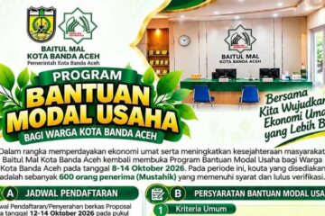 Baitul Mal Banda Aceh Buka Bantuan Modal Usaha, Ini Syaratnya