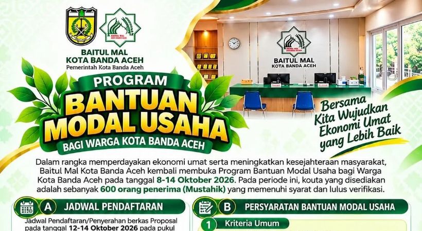 Baitul Mal Banda Aceh Buka Bantuan Modal Usaha, Ini Syaratnya